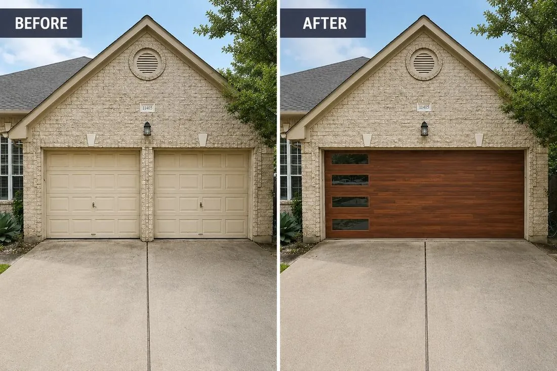 Modern wood-look upgrade: a full restyle, one wide door