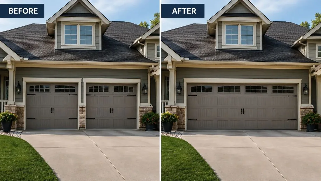 Two garage doors converted into one wide opening on an Austin-area home